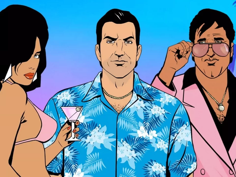 bannière de GTA Vice City affichant trois personnages du jeu